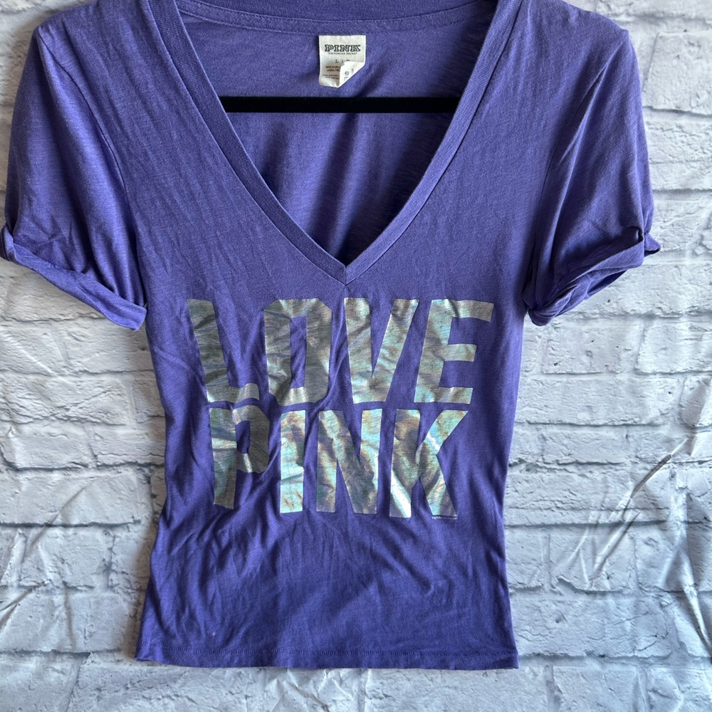 PINK by Victorias Secret Purple V-Neck Graphic Tee